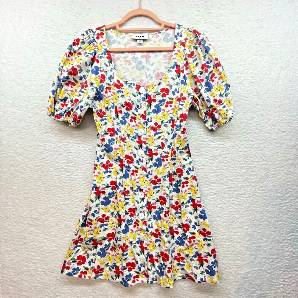 Rixo For Target Dress Womens 4 Multicolor Floral Linen Blend Y2K Colorful Puff